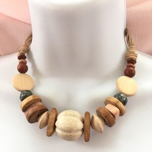 Chunky Wood  Bead Boho Choker Necklace Toggle Clasp